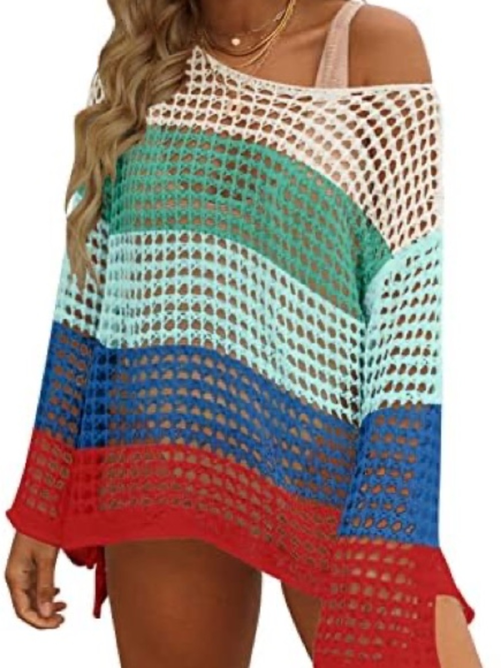 Crochet Beach Cover-Up Tunic in Red, Blue, Mint, Cream